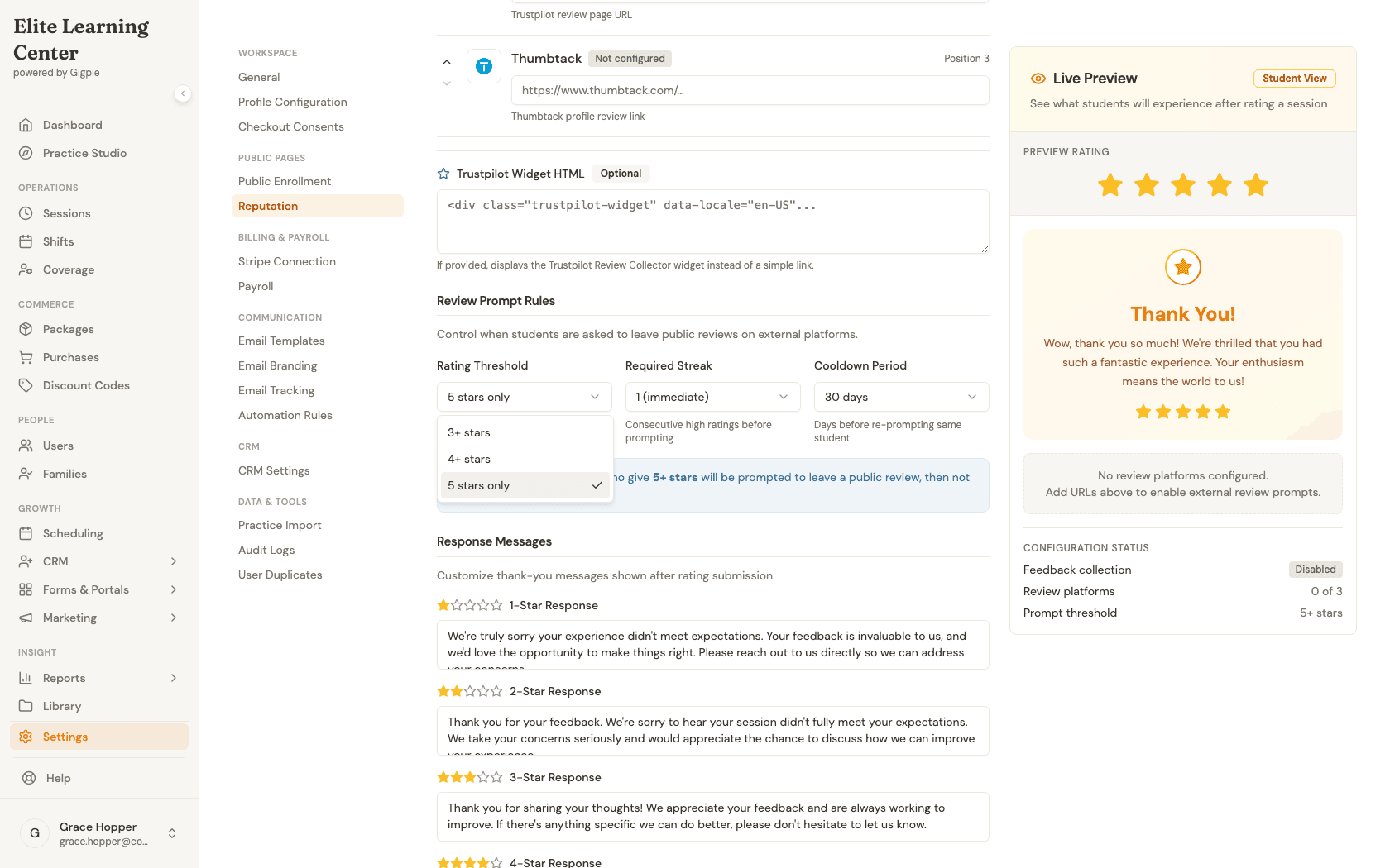 Rating Threshold dropdown open showing 3+ stars, 4+ stars, and 5 stars only options