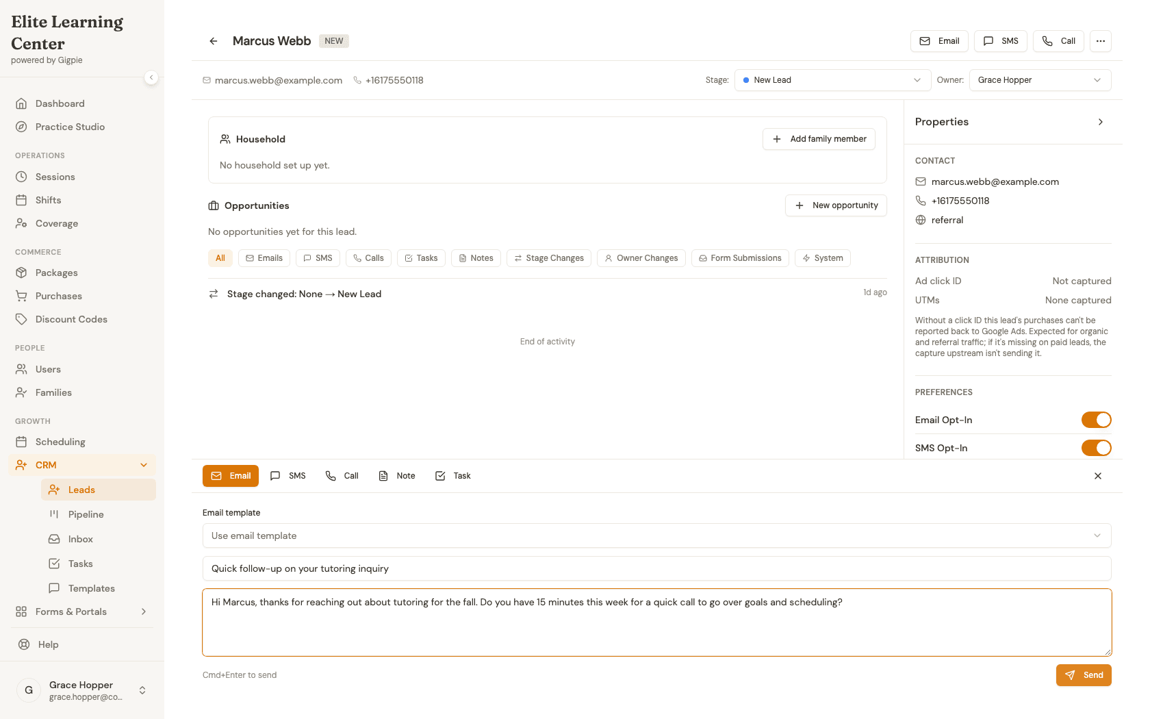 Compose bar with the Send button ready to submit the drafted email