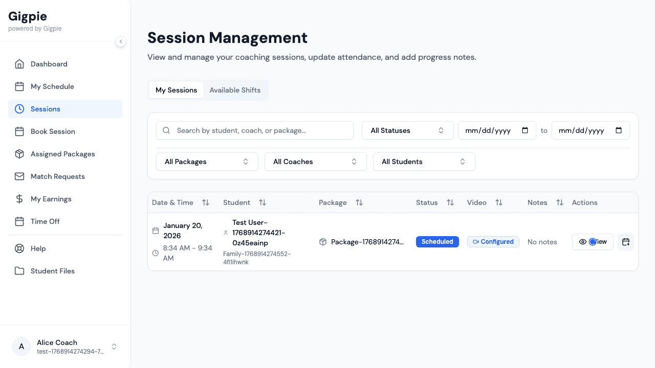 Find the upcoming session