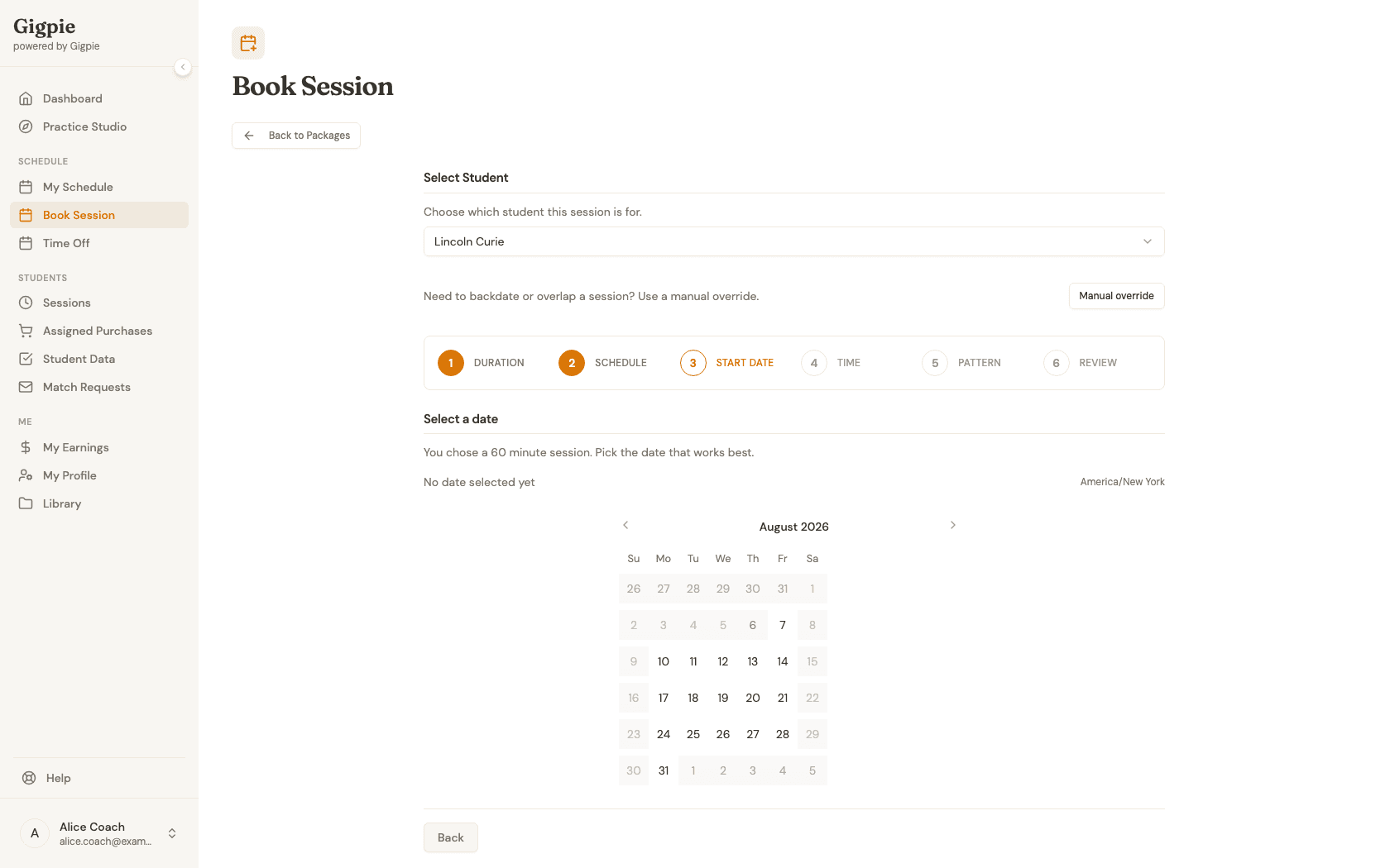 Select a date calendar step