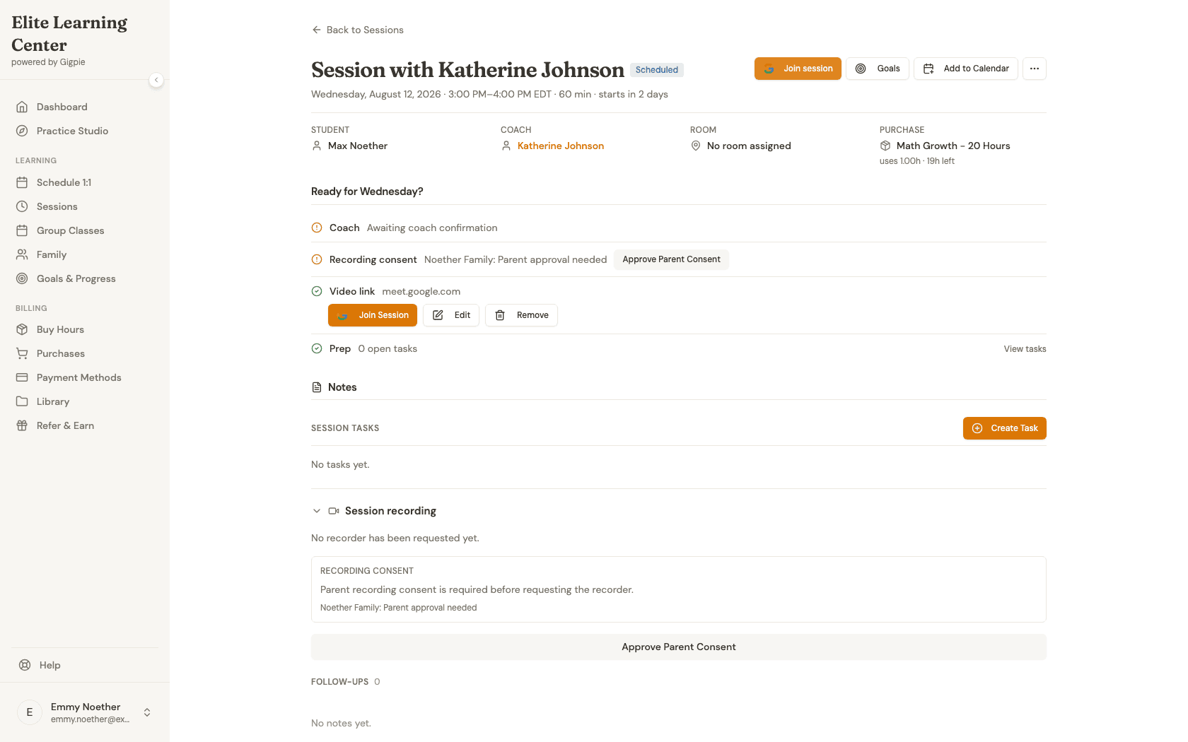Join session button in the session detail header