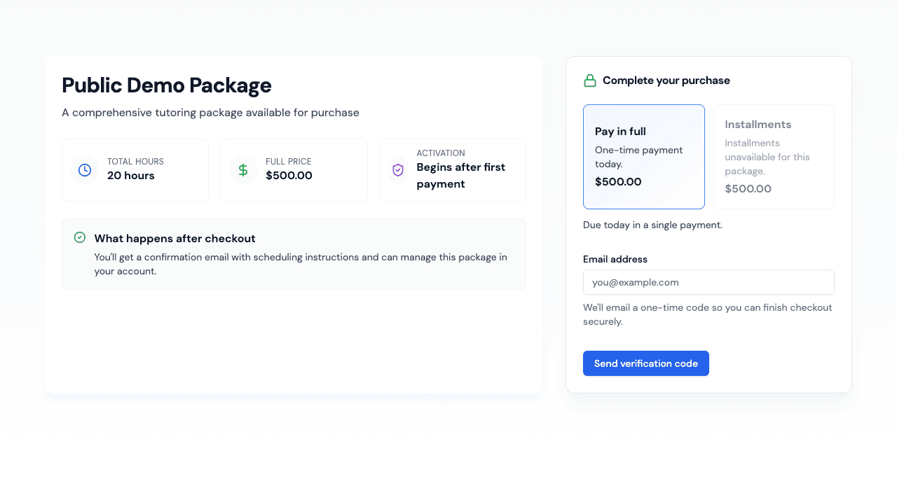 Open the package purchase page