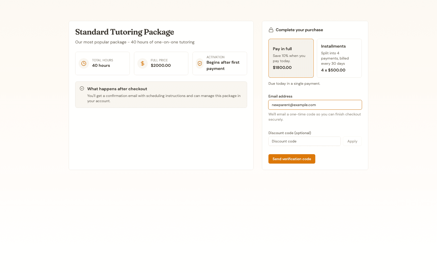 Email address field filled in on the purchase page