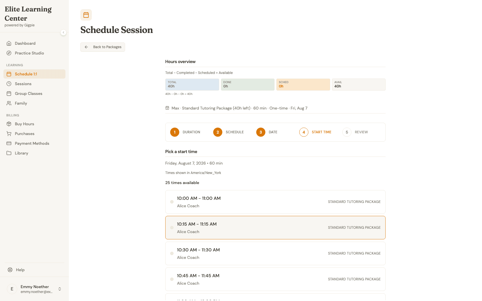 Pick a start time list after selecting a date