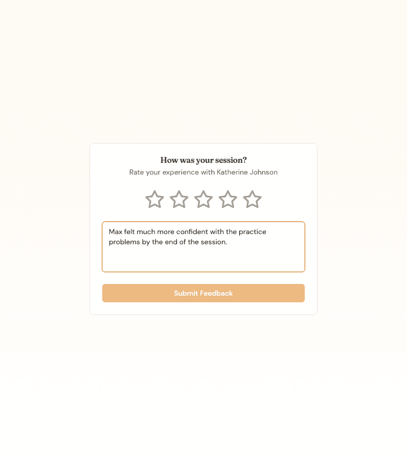 Feedback form with an example comment typed into the optional comment box
